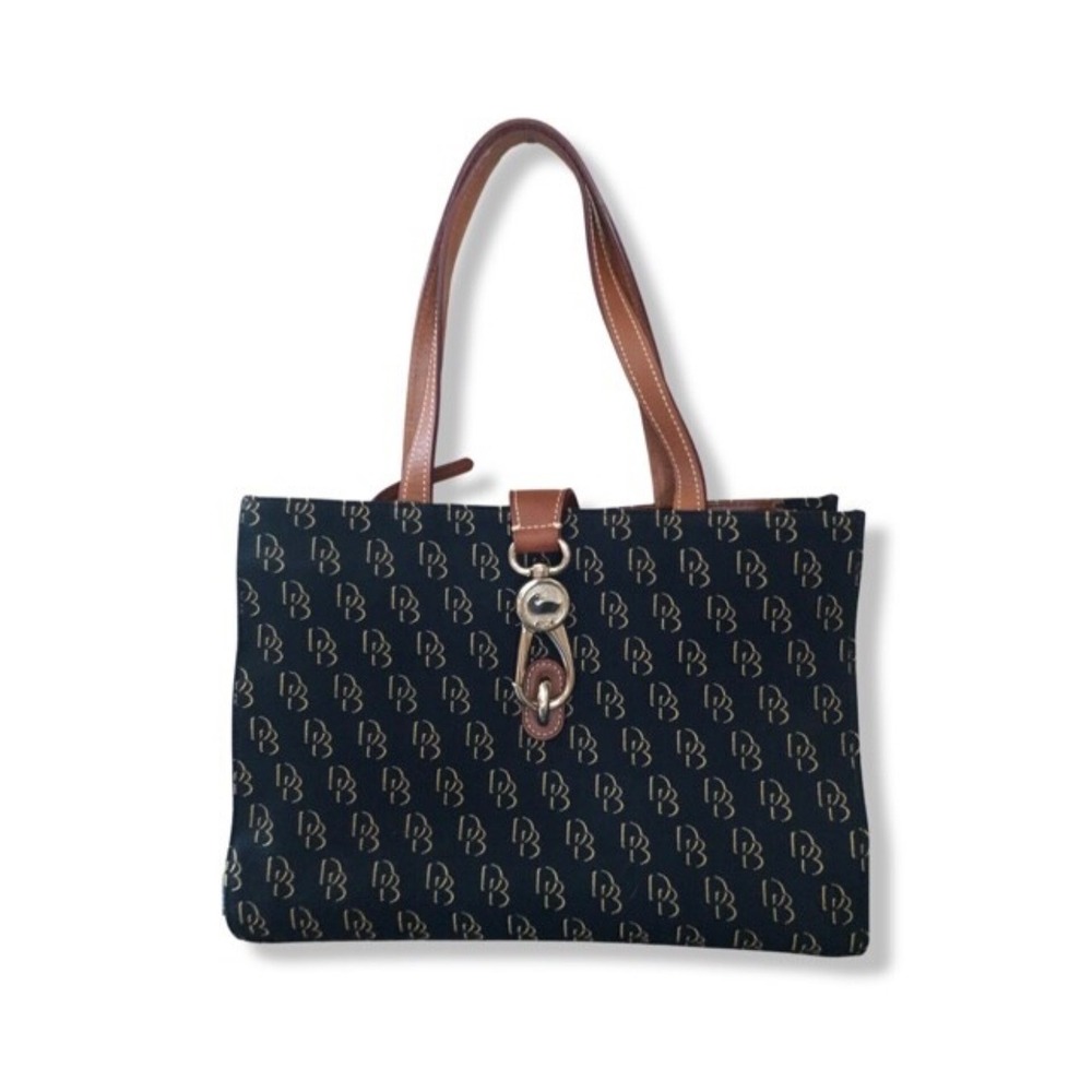 Dooney & Bourke Signature Monogram Tote Bag Logo Canvas Black Brown Womens Med